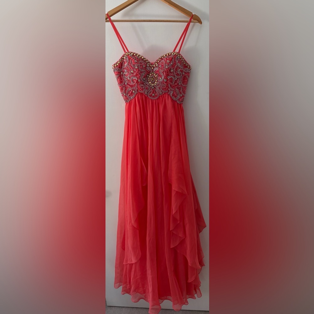 Dave & Johnny Coral Embellished Prom Dress